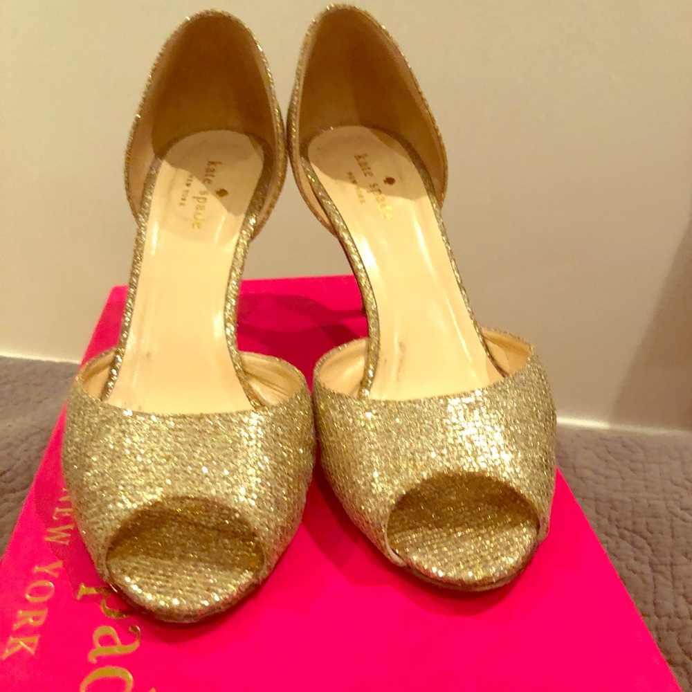 Kate Spade Gold “Sage” Peep Toe Pumps